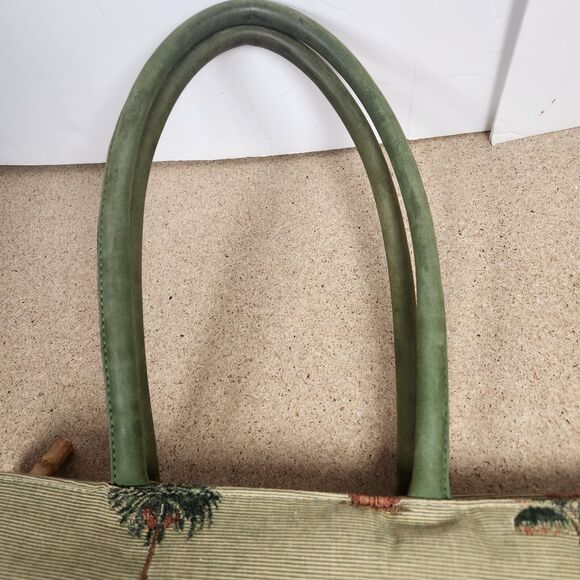 Tommy Bahama Palm Tree cream  Tapestry Purse Shoulder Bag green handles bottom - Picture 12 of 16